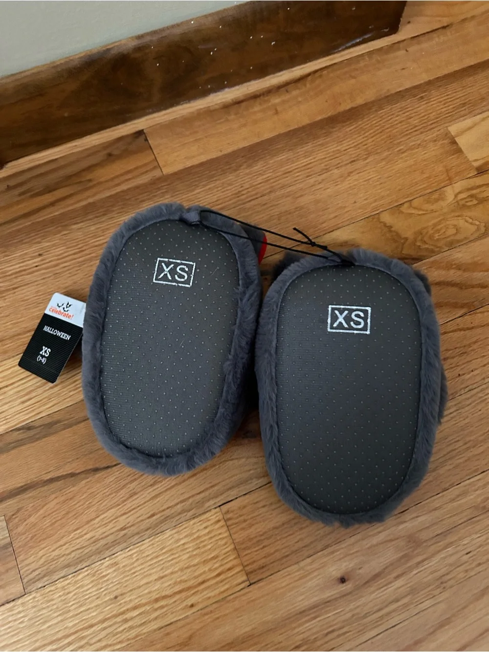 Plush Gray and Red Bat Slippers for Small Pets - Cozy Indoor Footwear